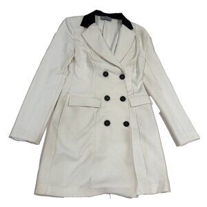 Salkım Pure Touch Ivory White Blazer Coat Dress Size 36 Black Contrast Collar